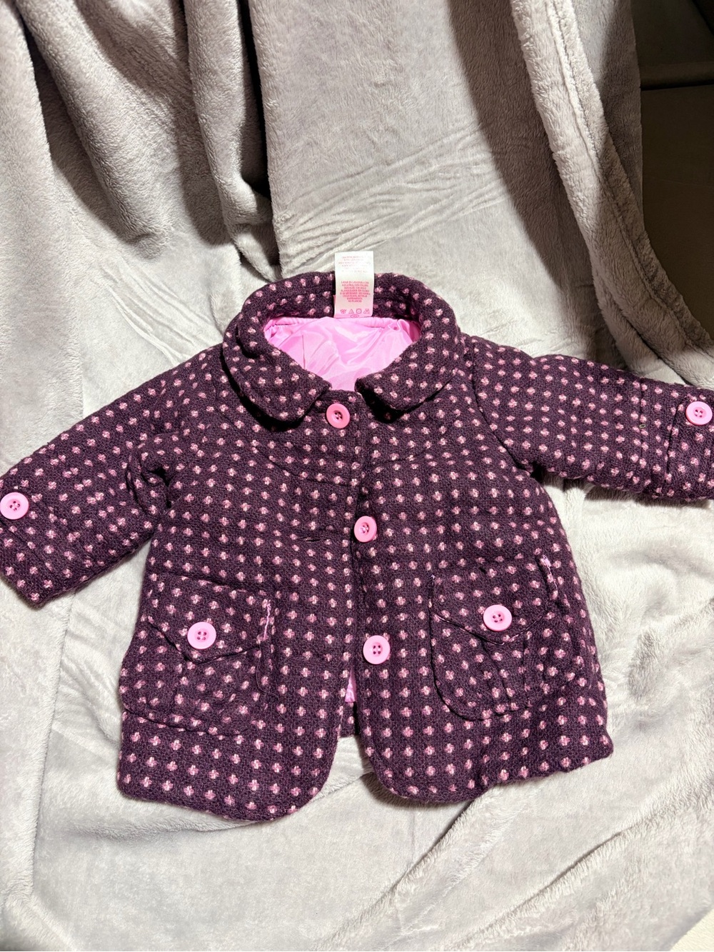 Nannette Purple Coat with Pink Polka Dots
